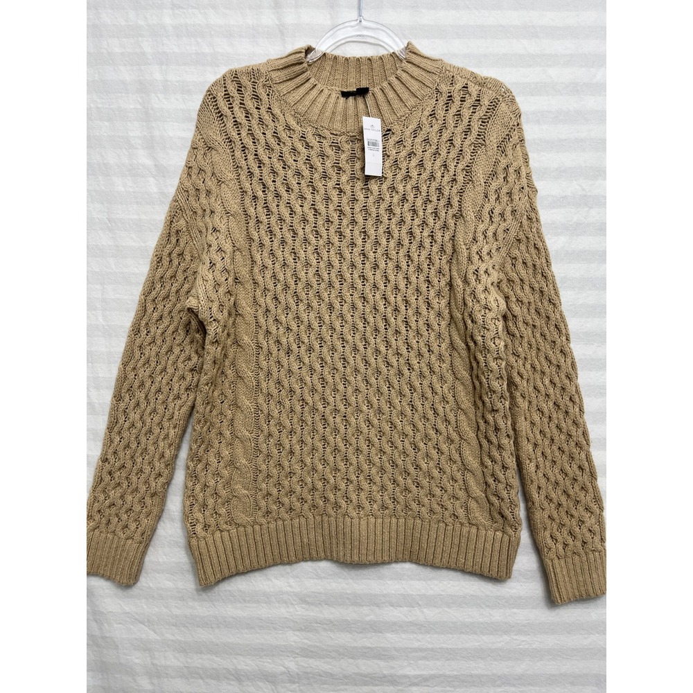 New Ann Taylor Cable Knit Sweater Large Cotton Blend Crew Neck Preppy Neutral